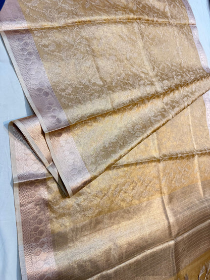 Gold shade tissue kota embroidery primum Banarasi saree