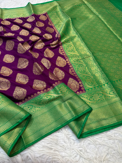 Magenta & green Dupion Silk Banarasi Saree 