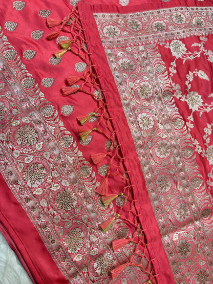 Strawberry Satin Katan Swarovski Work Banarasi suit