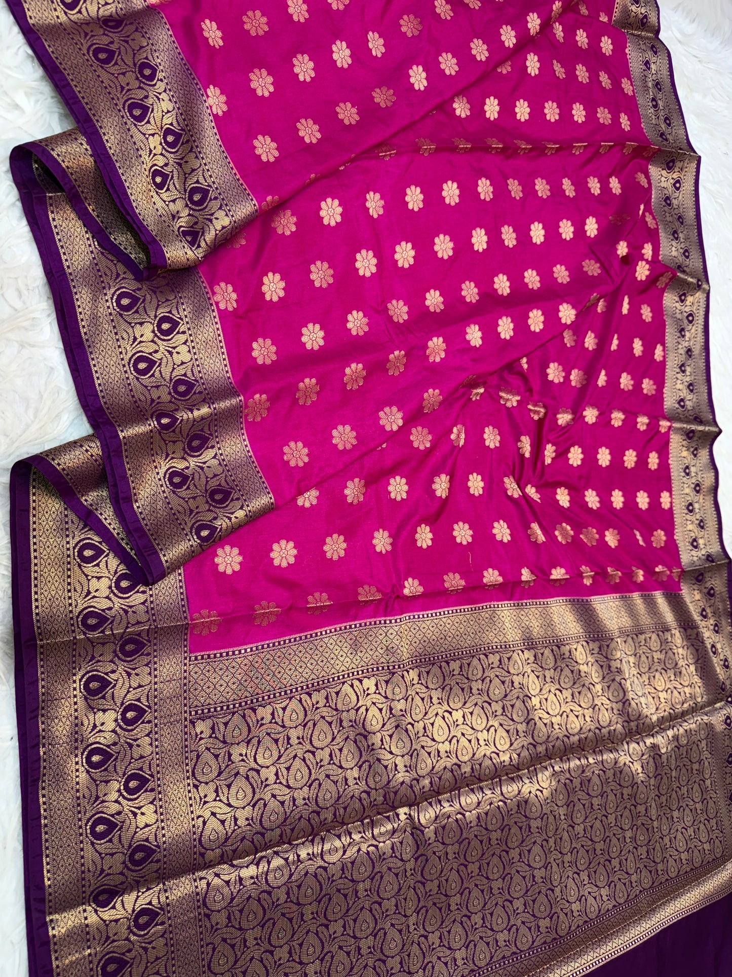Royal pink & magenta shade  Dupion Silk premium Banarasi Saree