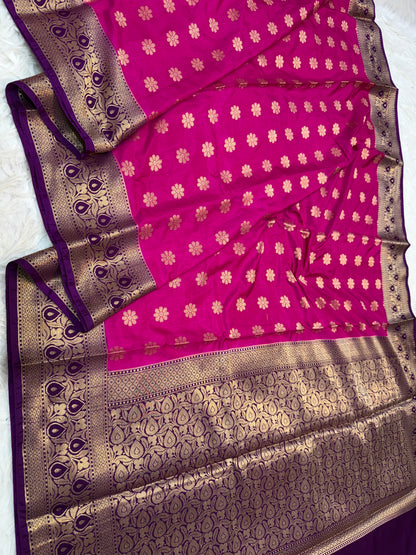 Royal pink & magenta shade  Dupion Silk premium Banarasi Saree