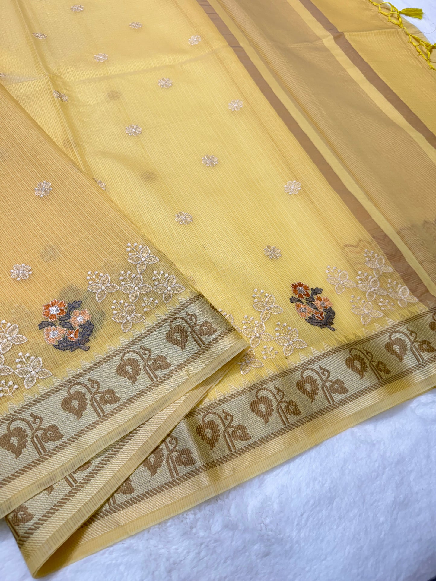 Yellow shade kota designer embroidery Banarasi saree