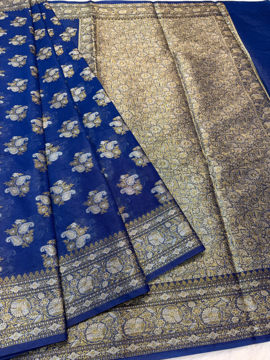 Nevy shade georgatte Banarasi saree