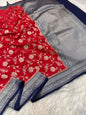 Red nevy shade khaddi georgatte premium Banarasi saree