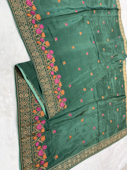 Bottle green shade viscose embroidery premium designer  saree