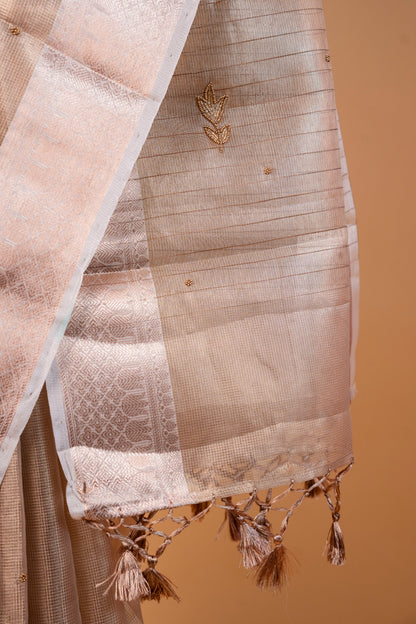 Beige shade tissue designer hand work Banarasi saree