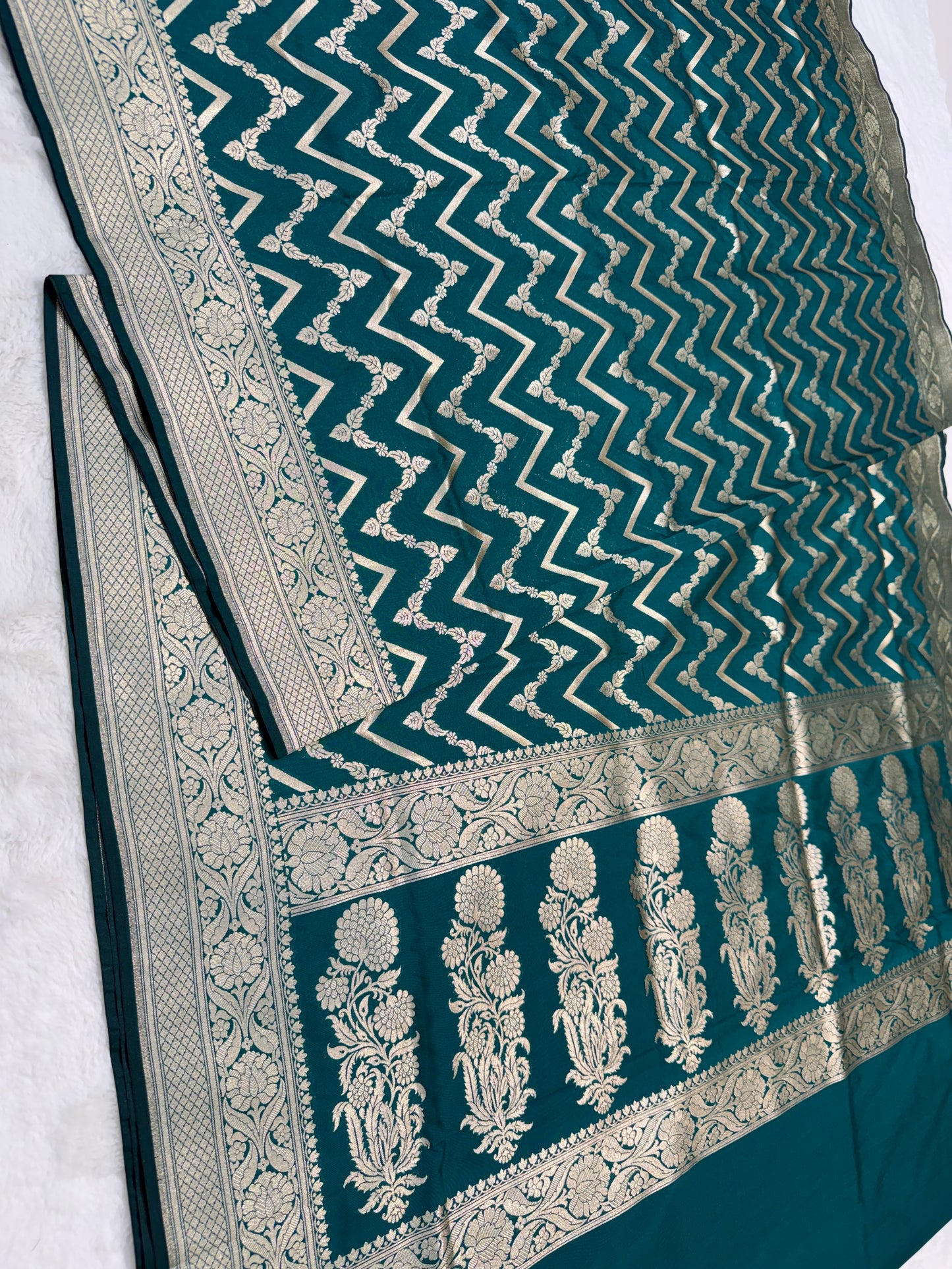 Rama green shade katan Banarasi silk Saree