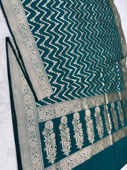 Rama green shade katan Banarasi silk Saree