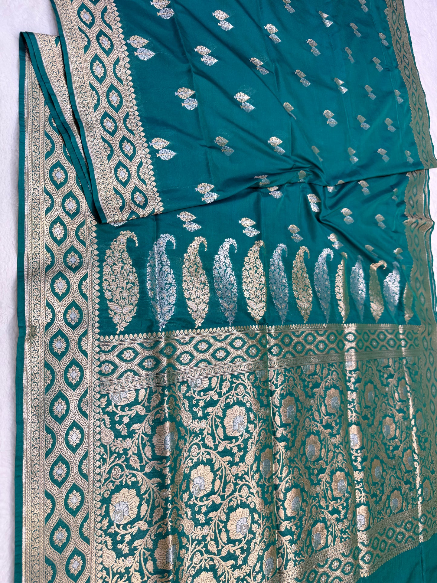 Bottle green shade katan Banarasi silk Saree