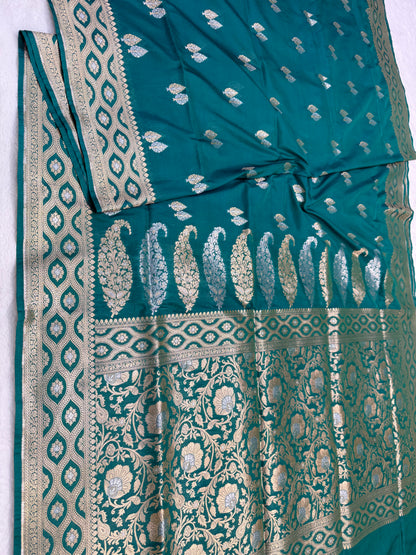 Bottle green shade katan Banarasi silk Saree