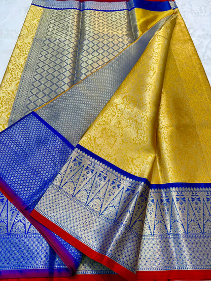 Gold & royal blue shade Kanchi silk premium Banarasi saree