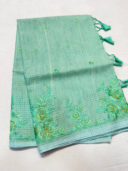 Sea green shade kota designer embroidery premium Banarasi saree