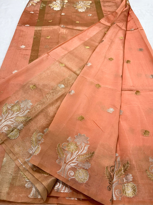 Peach shade  Raw mango soft silk banarasi saree