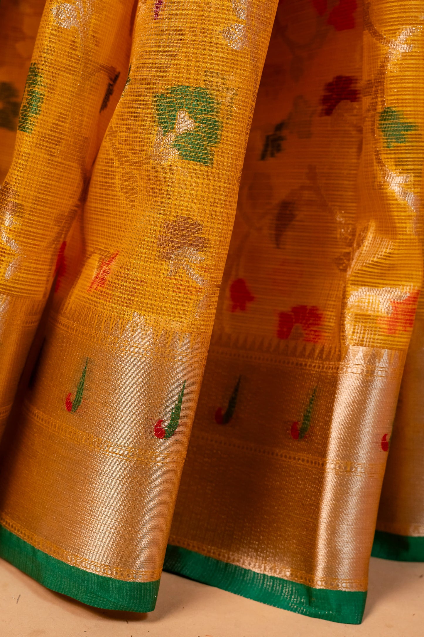 Gold Green Tissue Kota Pathni Border Premium Banarasi Saree