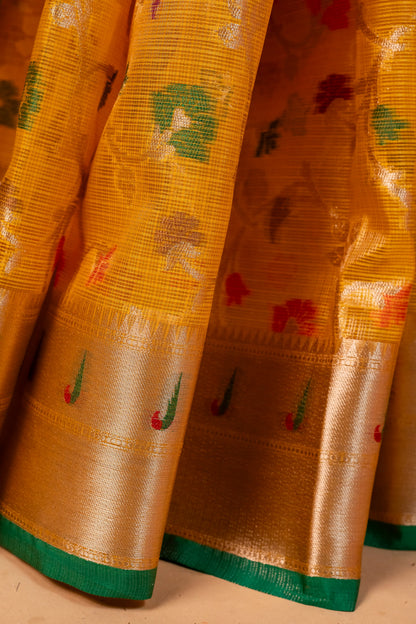 Gold Green Tissue Kota Pathni Border Premium Banarasi Saree