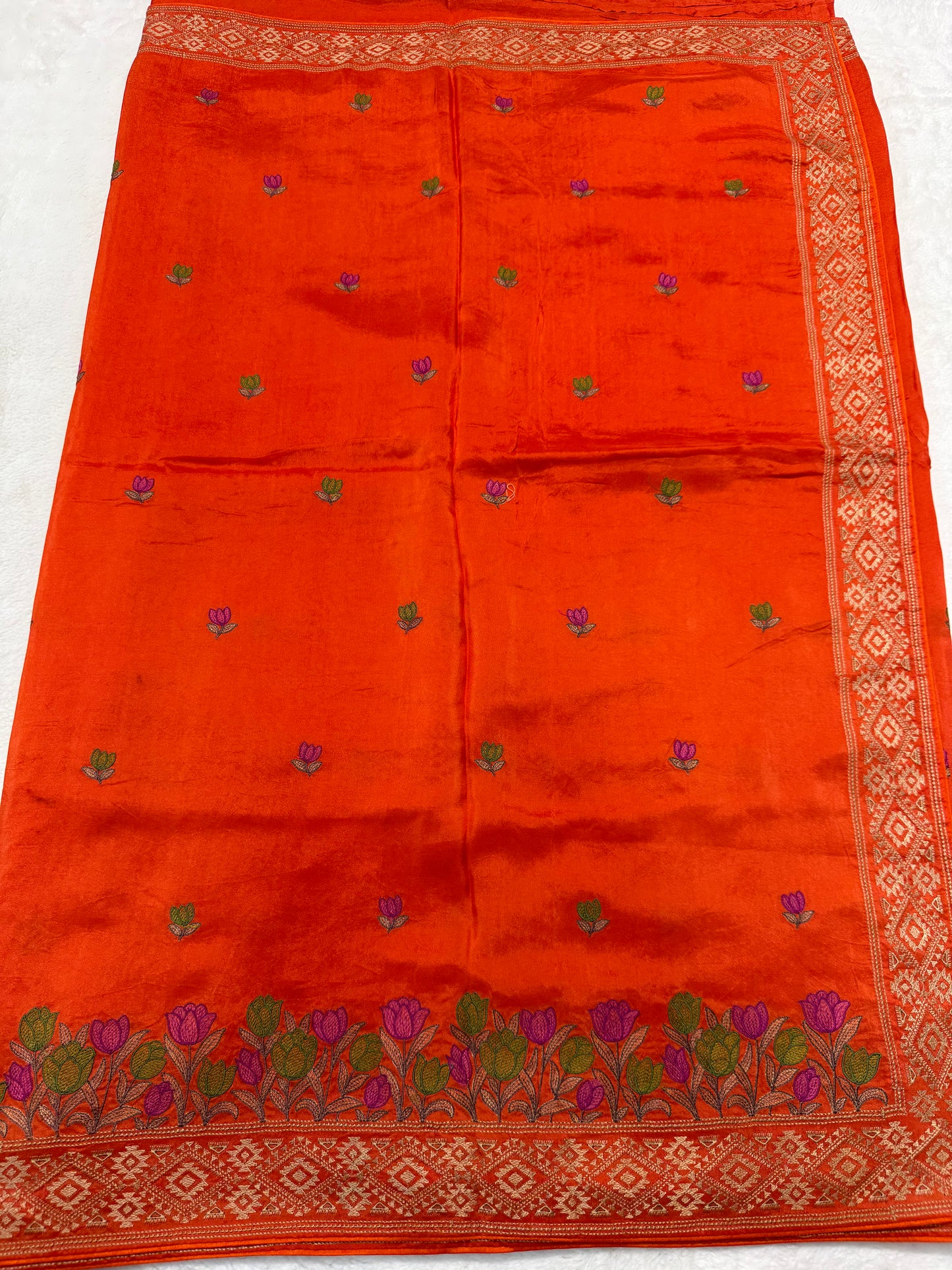Orange shade viscose embroidery premium designer saree