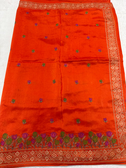 Orange shade viscose embroidery premium designer saree