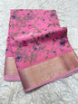Pink organza embroidery Banarasi saree