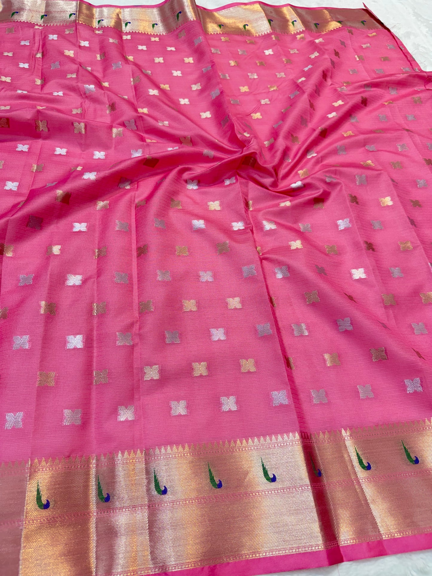 Peach & multicolour shade tissue kota premium paithani border designer banarasi saree