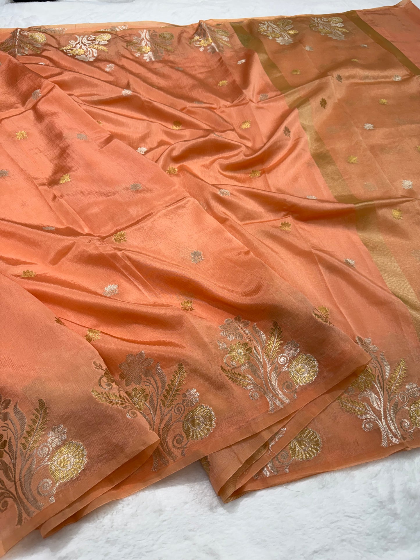 Peach shade  Raw mango soft silk banarasi saree