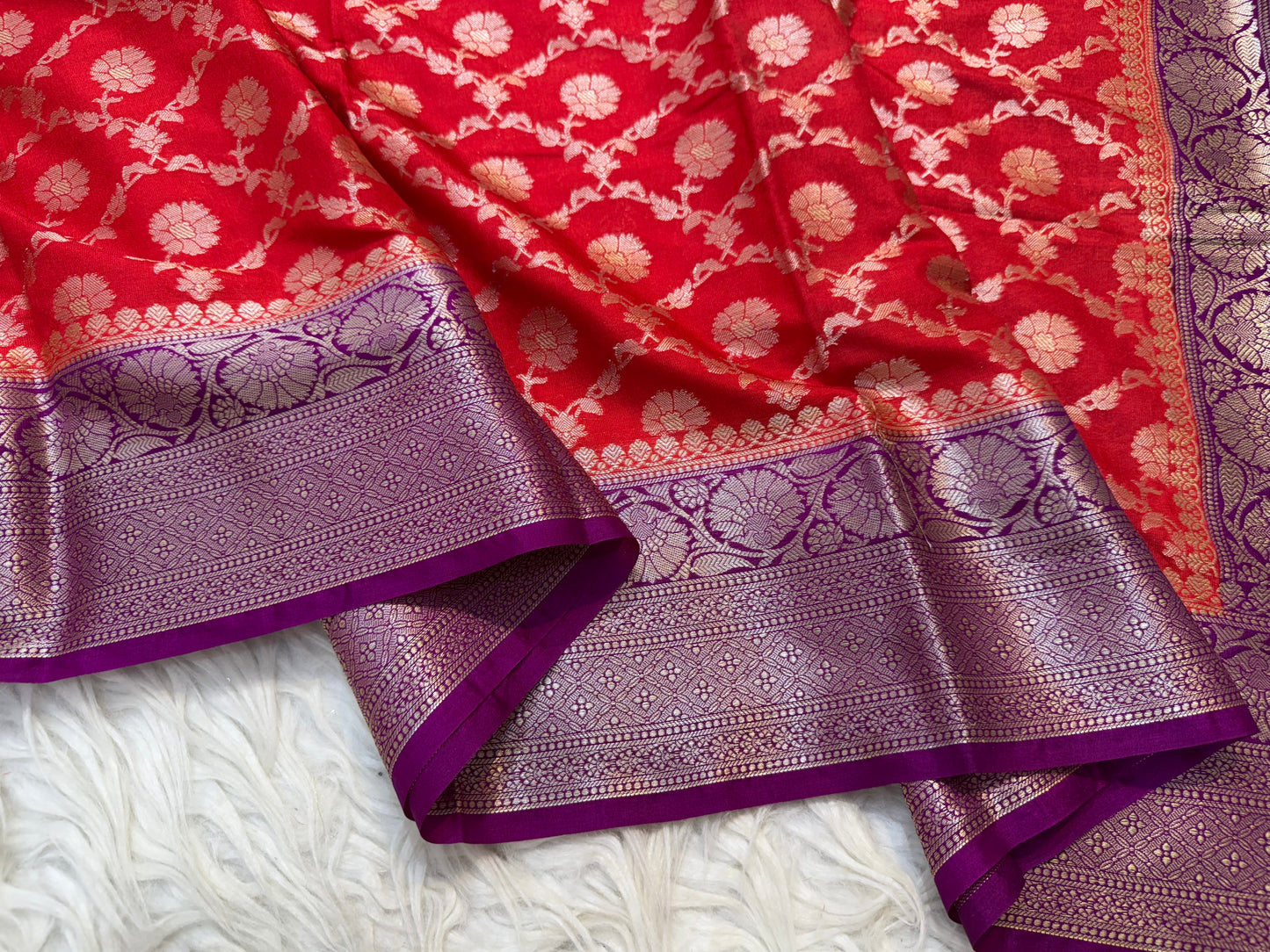 Red magenta shade  Dupion Silk premium Banarasi Saree