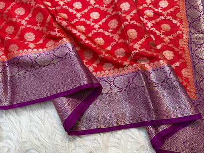 Red magenta shade  Dupion Silk premium Banarasi Saree