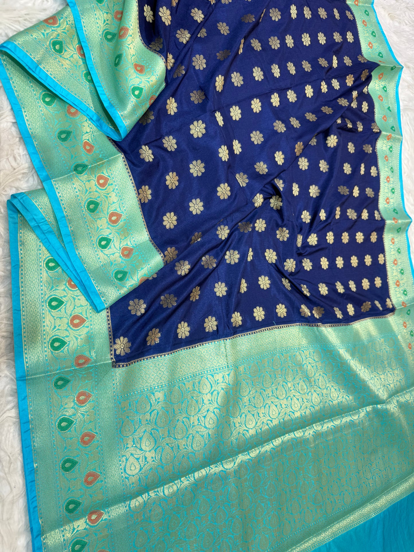 Royal blue & sea green shade  Dupion Silk premium Banarasi Saree