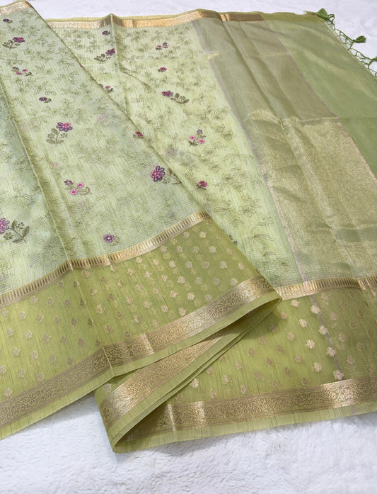 Pista green shade kota designer embroidery Banarasi saree