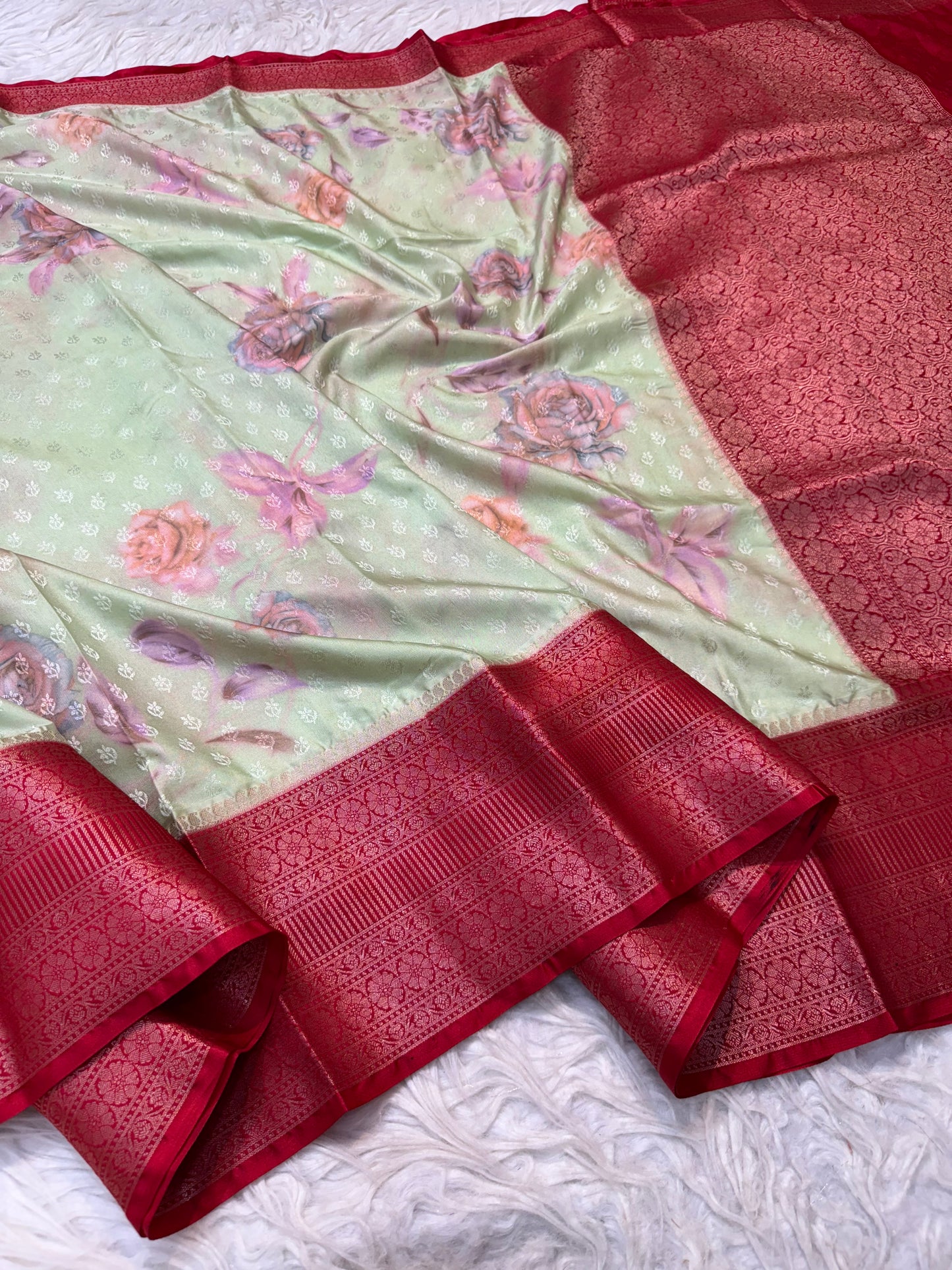 multicolour soft Dupion silk digital  print Banarasi saree