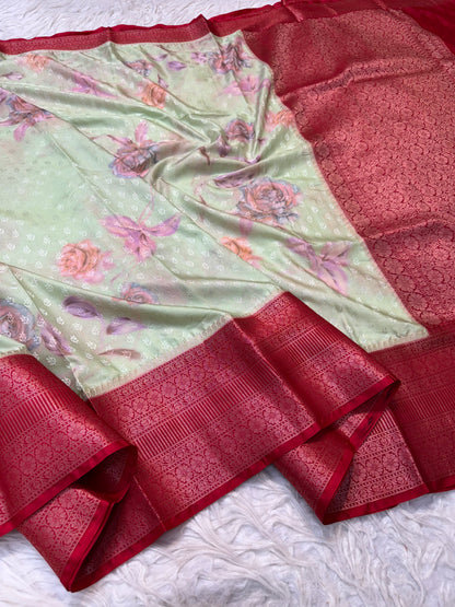 multicolour soft Dupion silk digital  print Banarasi saree