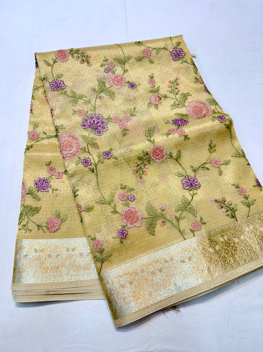 Gold tissue kota embroidery primum Banarasi saree