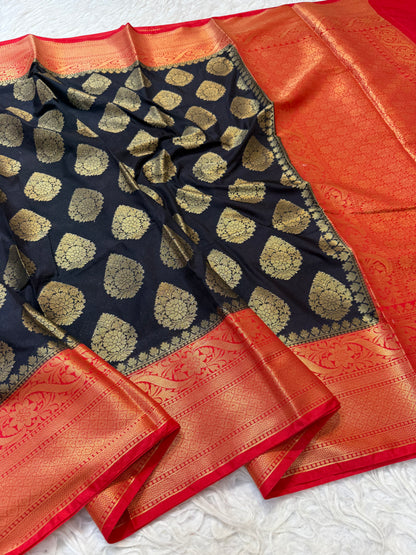 Black & red shade Dupion Silk Banarasi Saree 