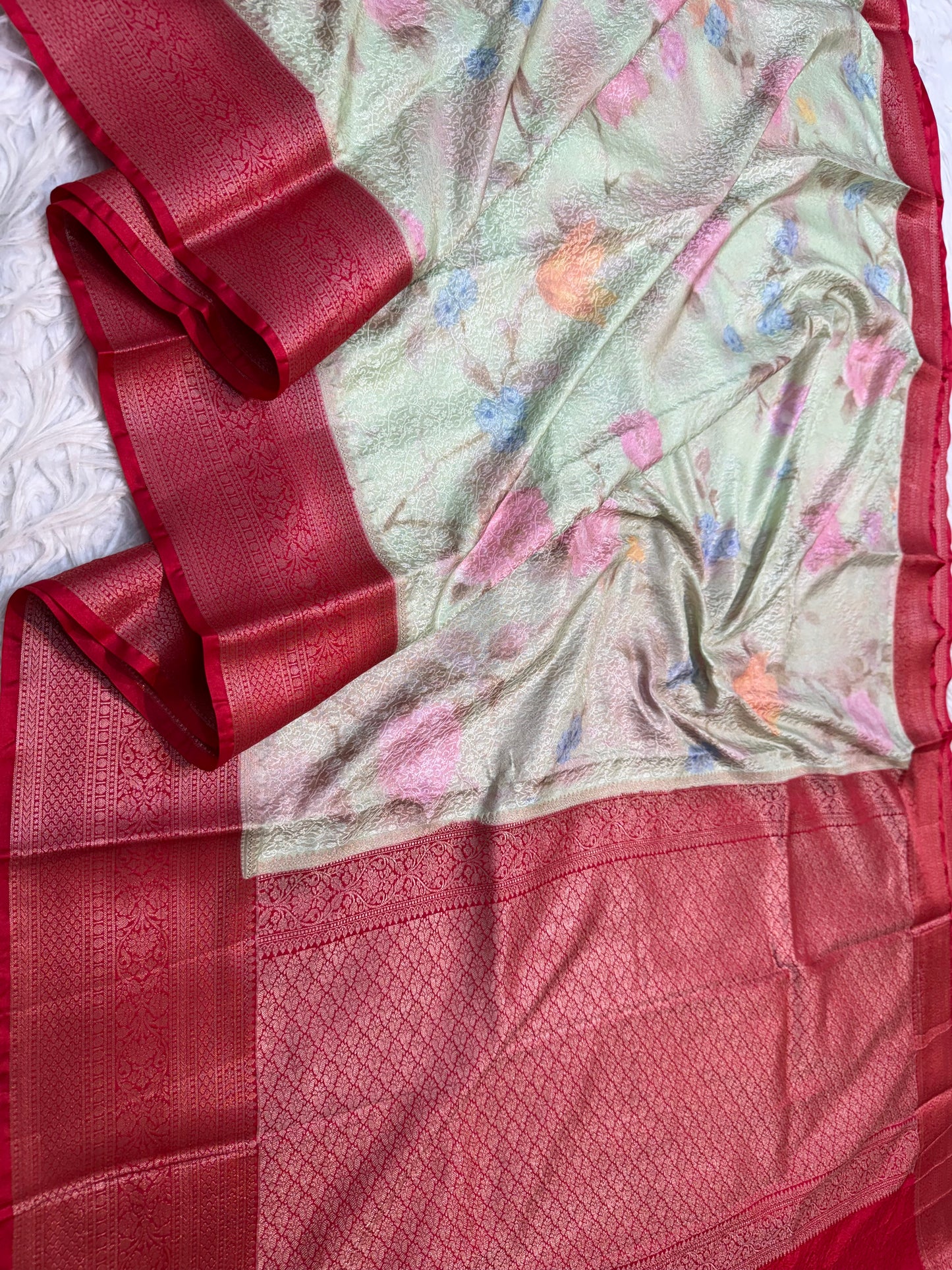 multicolour soft Dupion silk digital  print Banarasi saree