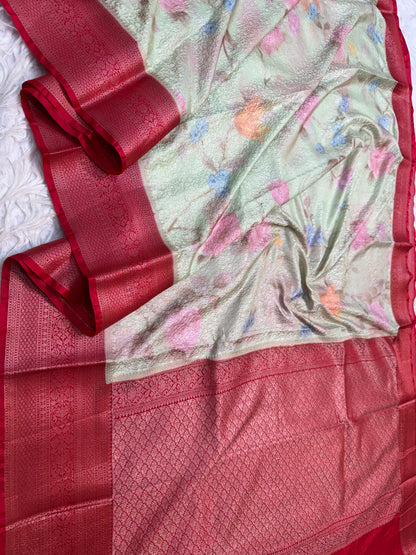 multicolour soft Dupion silk digital  print Banarasi saree