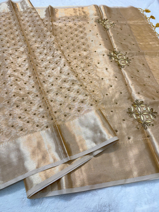 Gold tissue kota designer handwork premium Banarasi saree