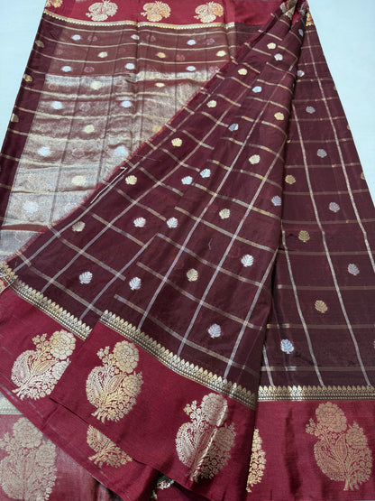 Wine & maroon shade raw mango  premium Banarasi saree