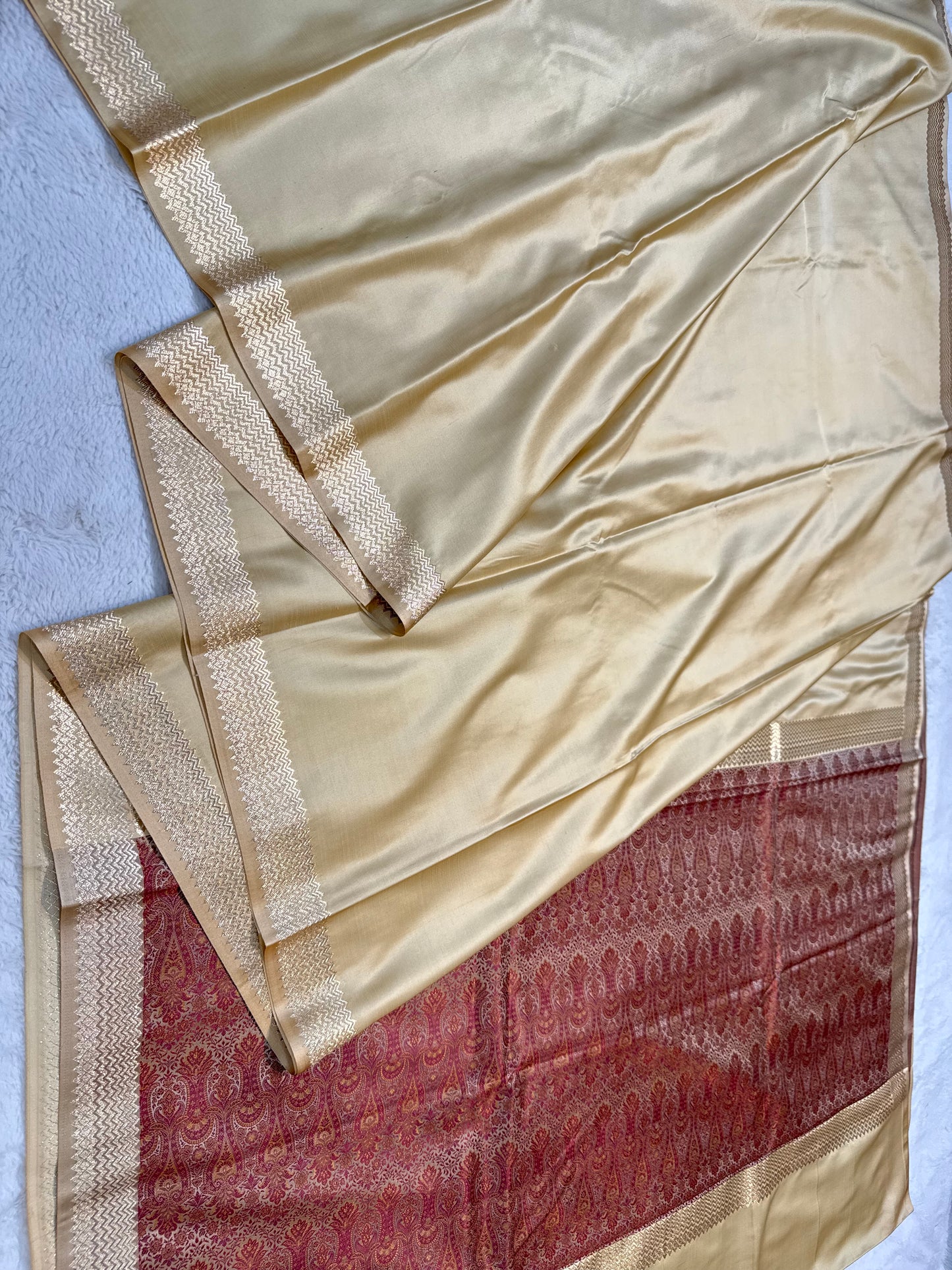 Beige shade mashru silk premium Banarasi silk Saree