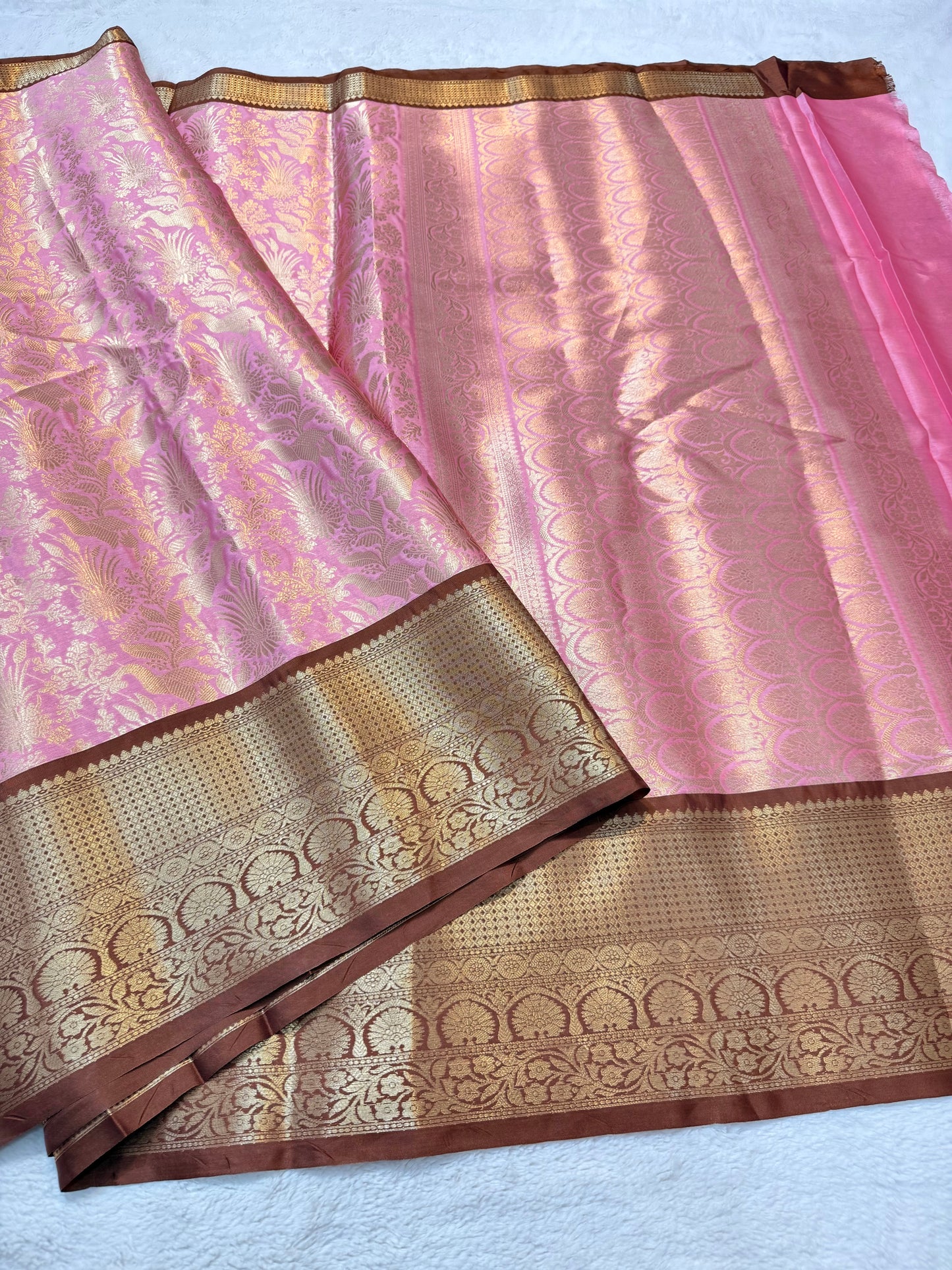 Pink & brown shade Kanchi silk premium Banarasi saree