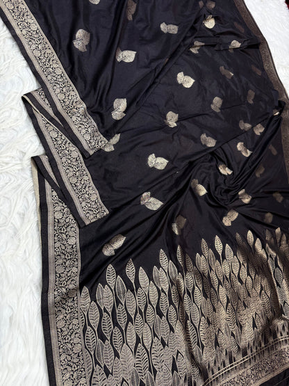 Black premium soft silk Banarasi saree