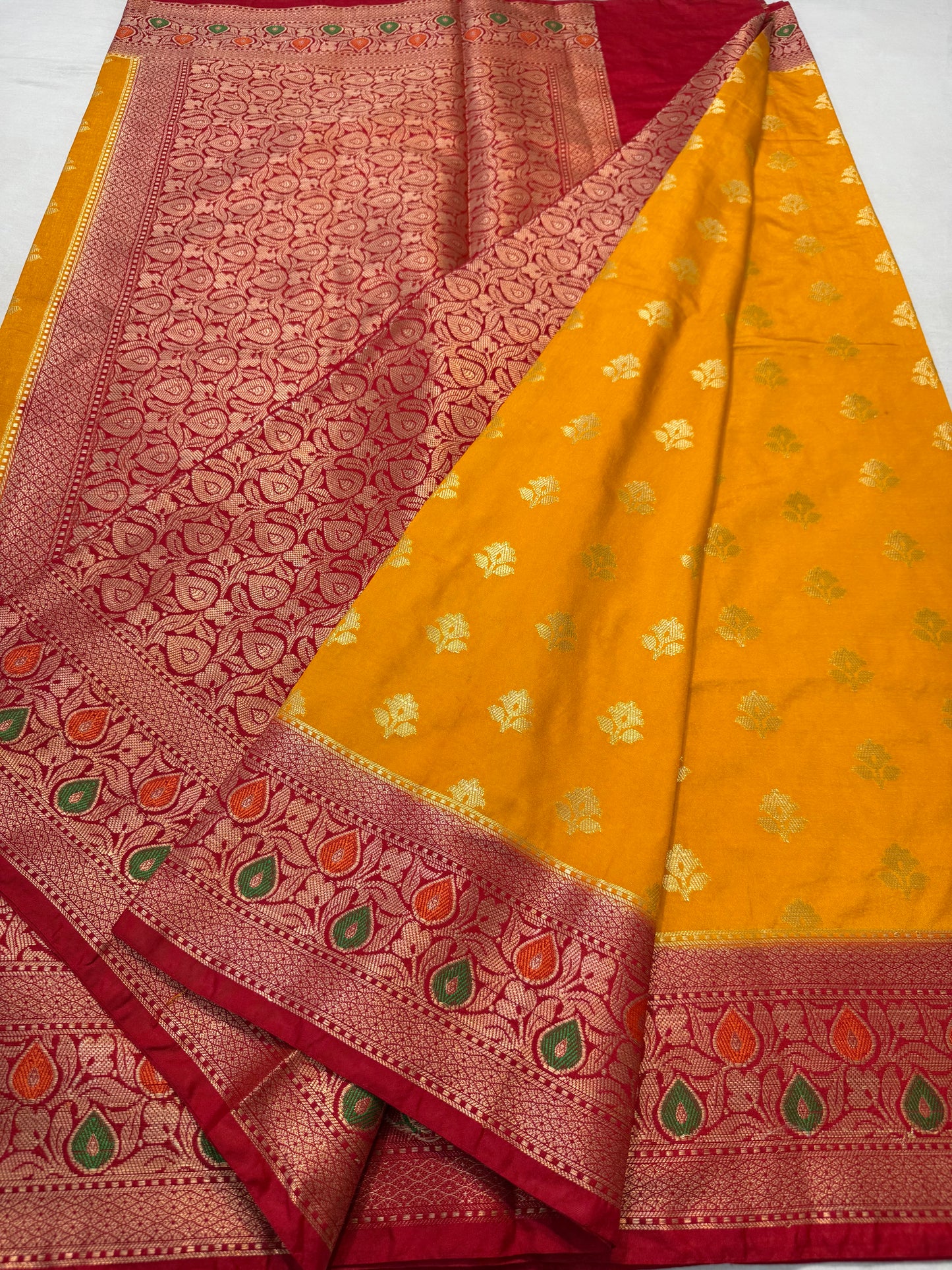 Mango red shade Dupion Silk premium Banarasi Saree