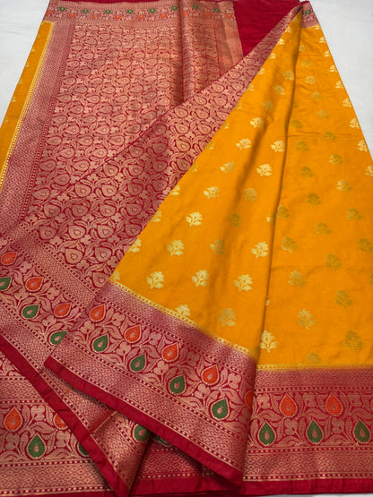 Mango red shade Dupion Silk premium Banarasi Saree