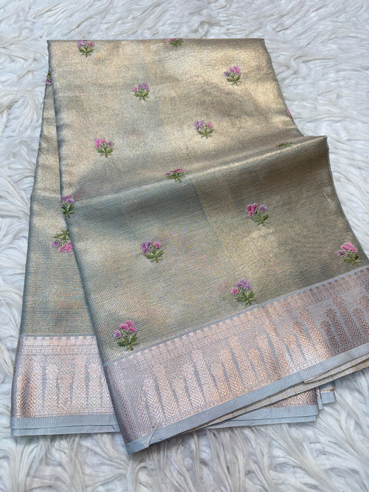 Sea green green  shade tissue kota embroidery primum Banarasi saree