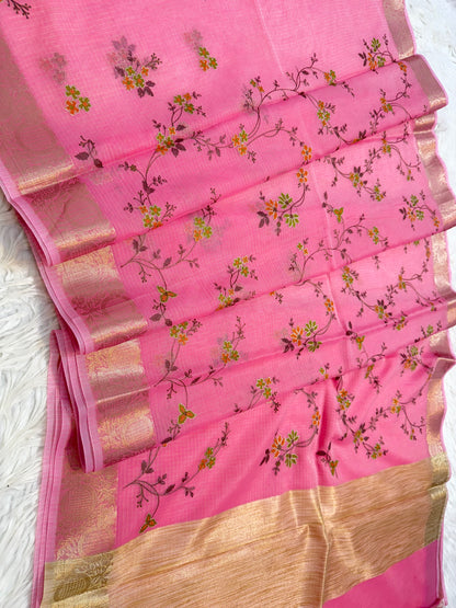 Pink shade kota embroidery Banarasi saree
