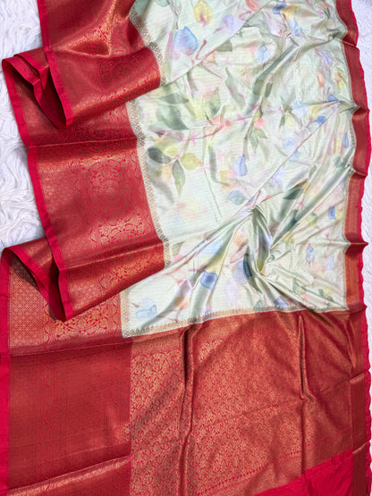 multicolour Dupion silk digital print Banarasi saree