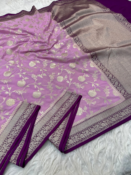 Peach magenta shade khaddi georgatte premium Banarasi saree