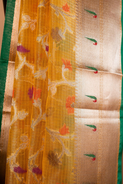 Gold Green Tissue Kota Pathni Border Premium Banarasi Saree