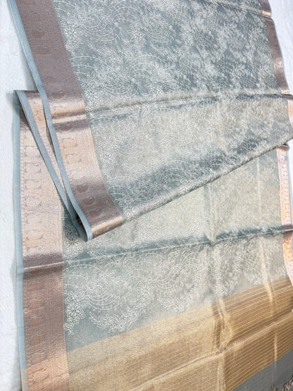 Sea green shade tissue kota designer embroidery premium Banarasi saree