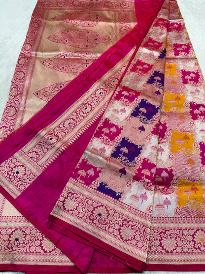 multicolore shade pure katan rangkat premium Banarasi silk saree