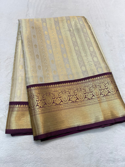 Off white & magenta shade Kanchi silk premium Banarasi saree