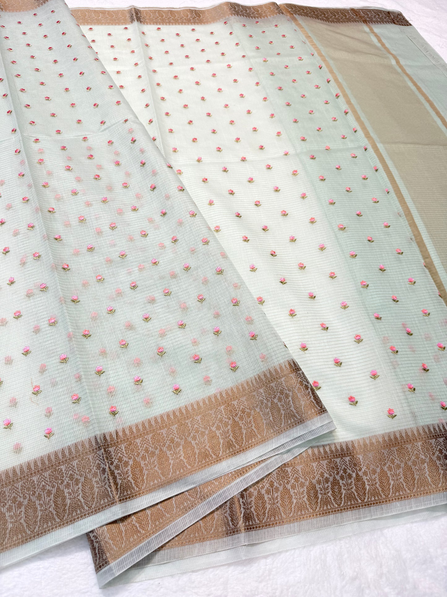 Sea green  shade kota designer embroidery Banarasi saree